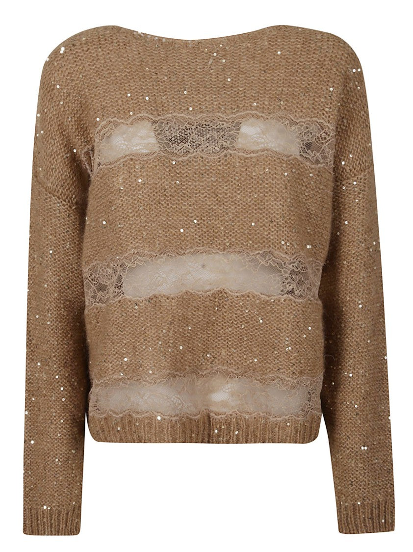 Ermanno Firenze Boat Neck Sweater With Lace Inserts