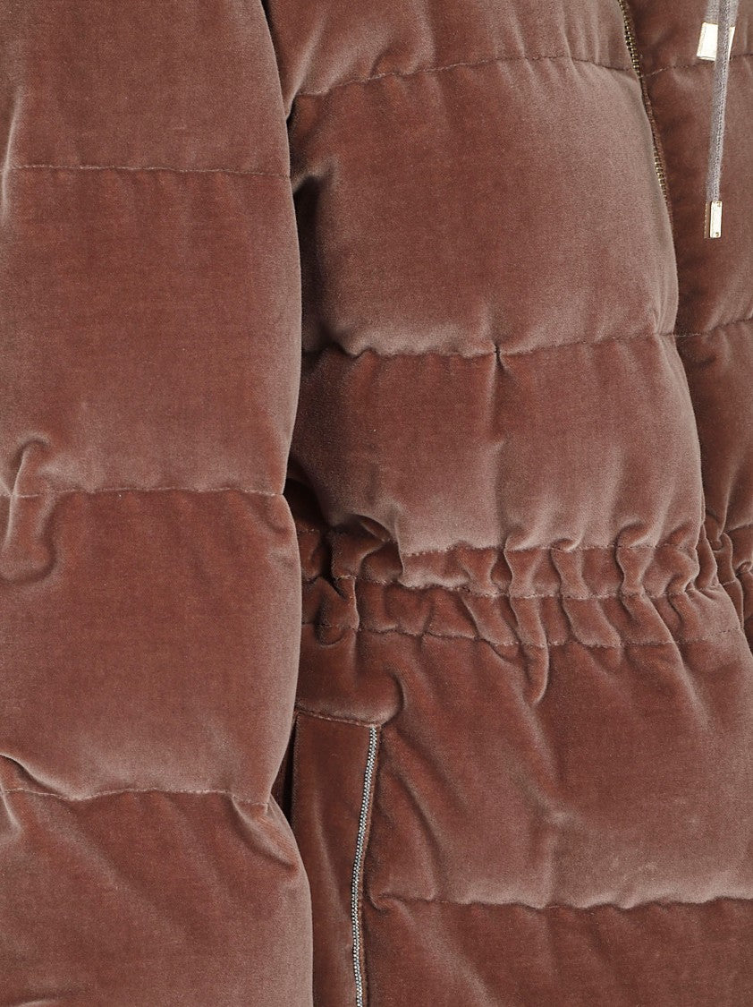 Fabiana Filippi Plush Quilted Brown Coat With Ribbed Details