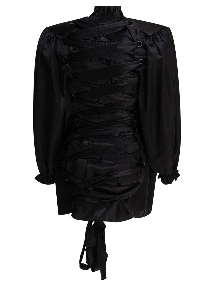 Balenciaga Black Silk Lace-Up Blouse