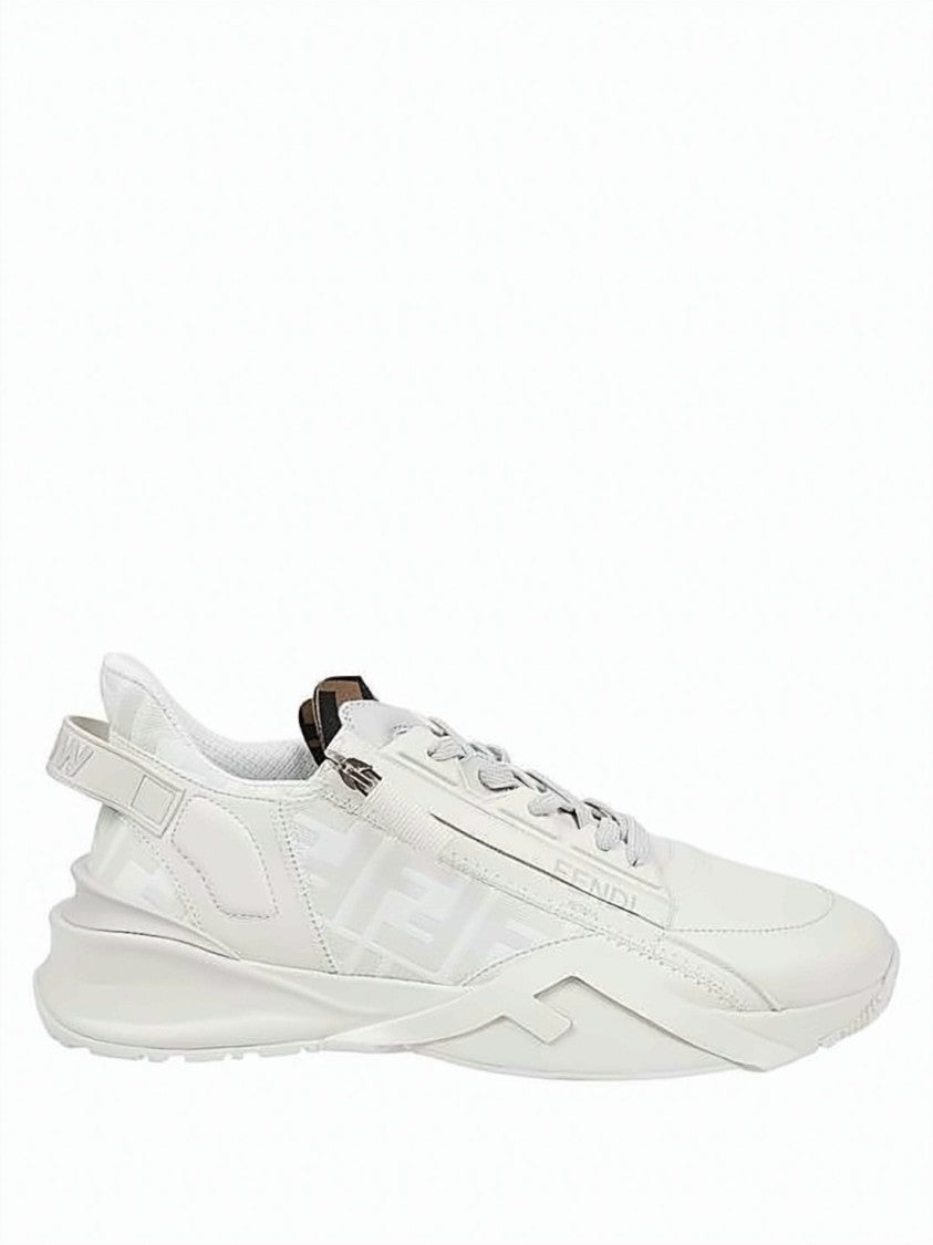 Fendi White Upper Sneakers With Unique Zip Detail