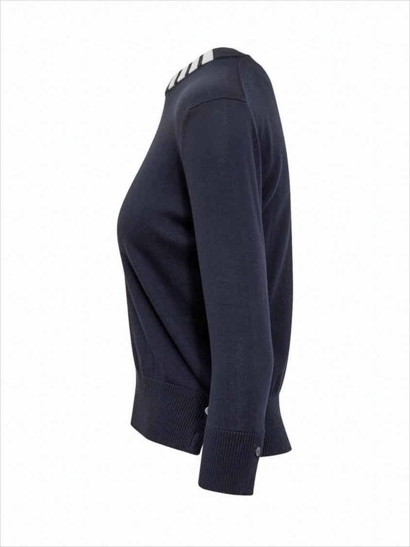 Thom Browne Fitted Blue Knit Sweater With Stripe Detailing