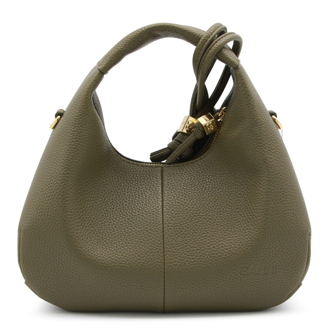 Ganni Structured Green Shoulder Bag With Gold-Tone Hardware