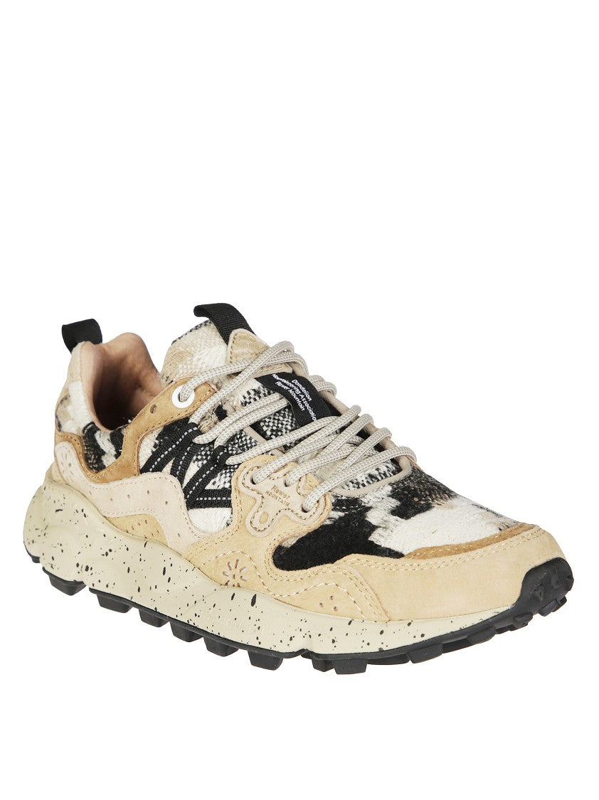 Flower Mountain Mixed-Material Sneakers With Beige Suede Overlays