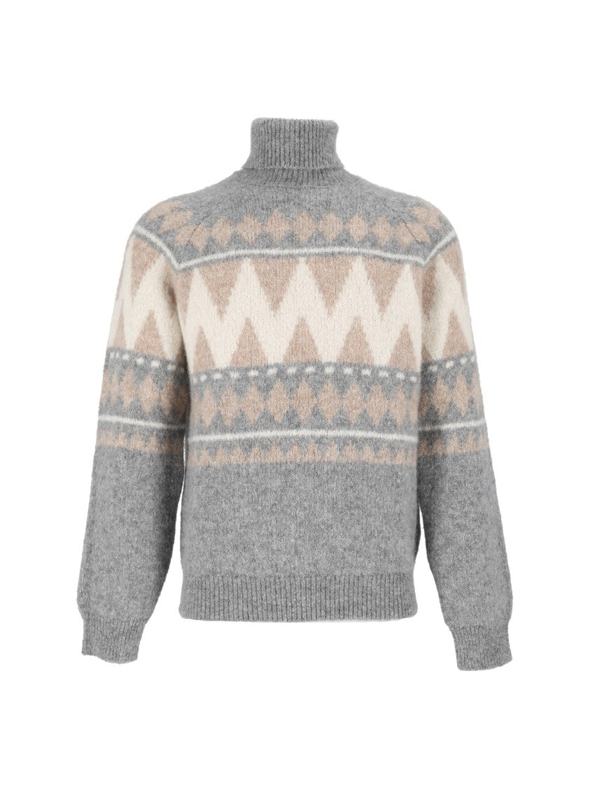 Peserico Geometric High-Neck Knit Sweater