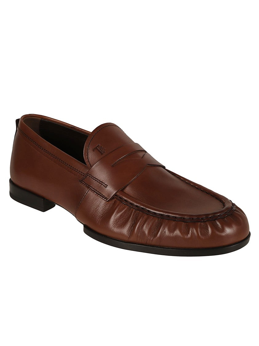Tod's Minimally Designed Brown Calfskin Flat Shoes