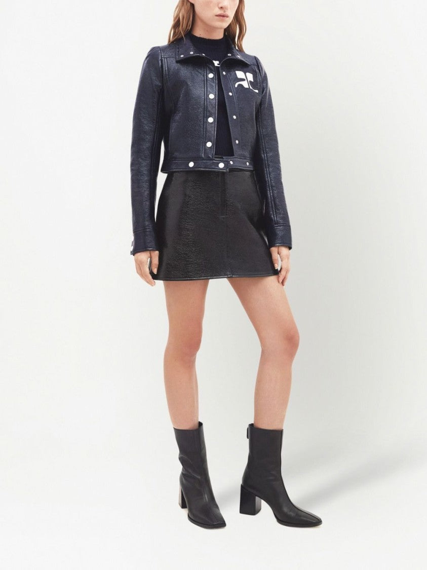 Courrèges Glossy Silk-Blend Structured Cropped Jacket
