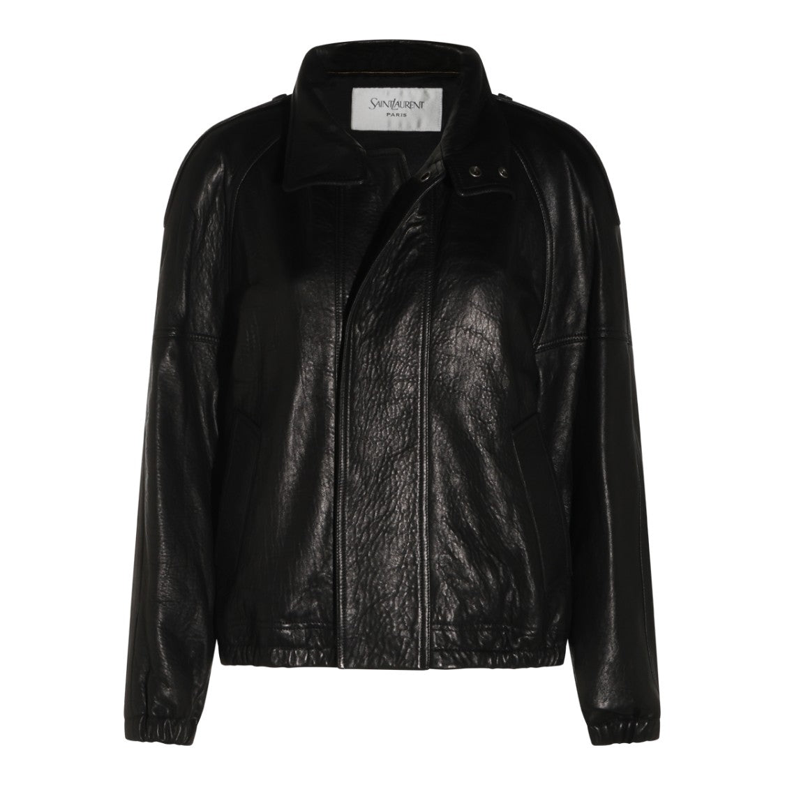 Saint Laurent Black Zip-Up Textured Leather Jacket