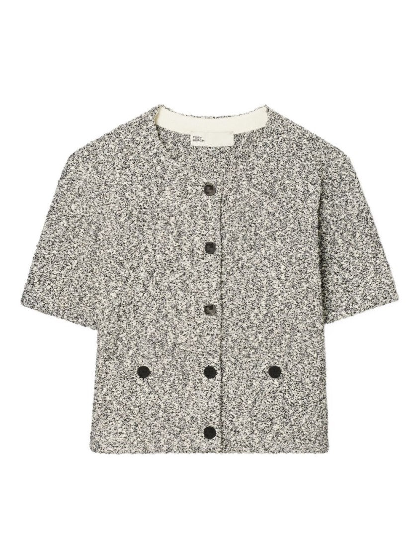 Tory Burch Speckled Tweed Knitwear With Button Front And Practical Pockets