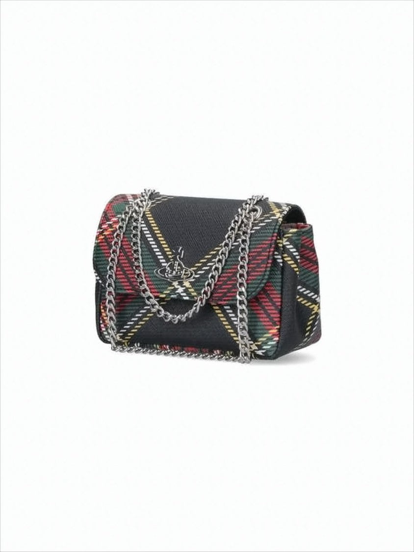Vivienne Westwood Compact Tartan Plaid Shoulder Bag With Chain Strap
