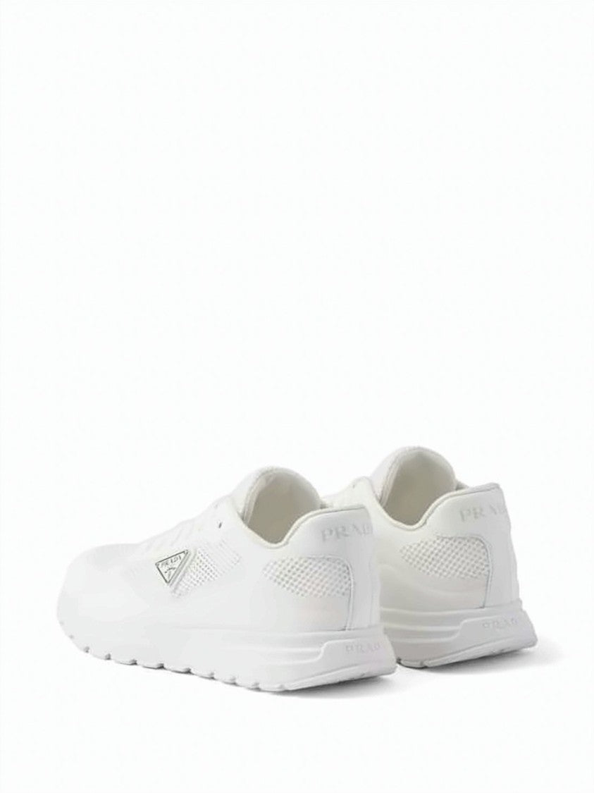 Prada Low-Profile White Mesh Sneakers With Triangular Logo