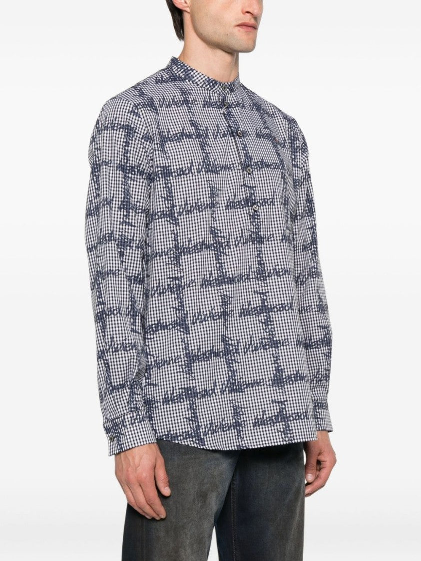 Vivienne Westwood Black Gingham Logo Print Mock Shirt