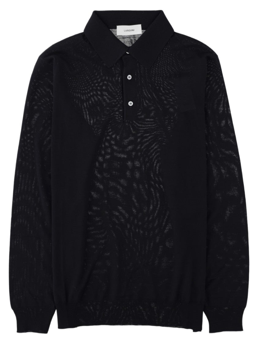 Lardini Black Polo Collar Textured Sweater