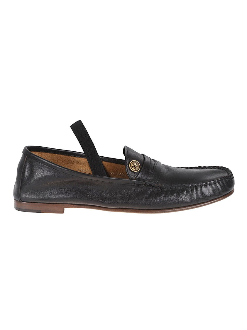 Versace Flat Black Moccasins With Metallic Detail And Contemporary Silhouette