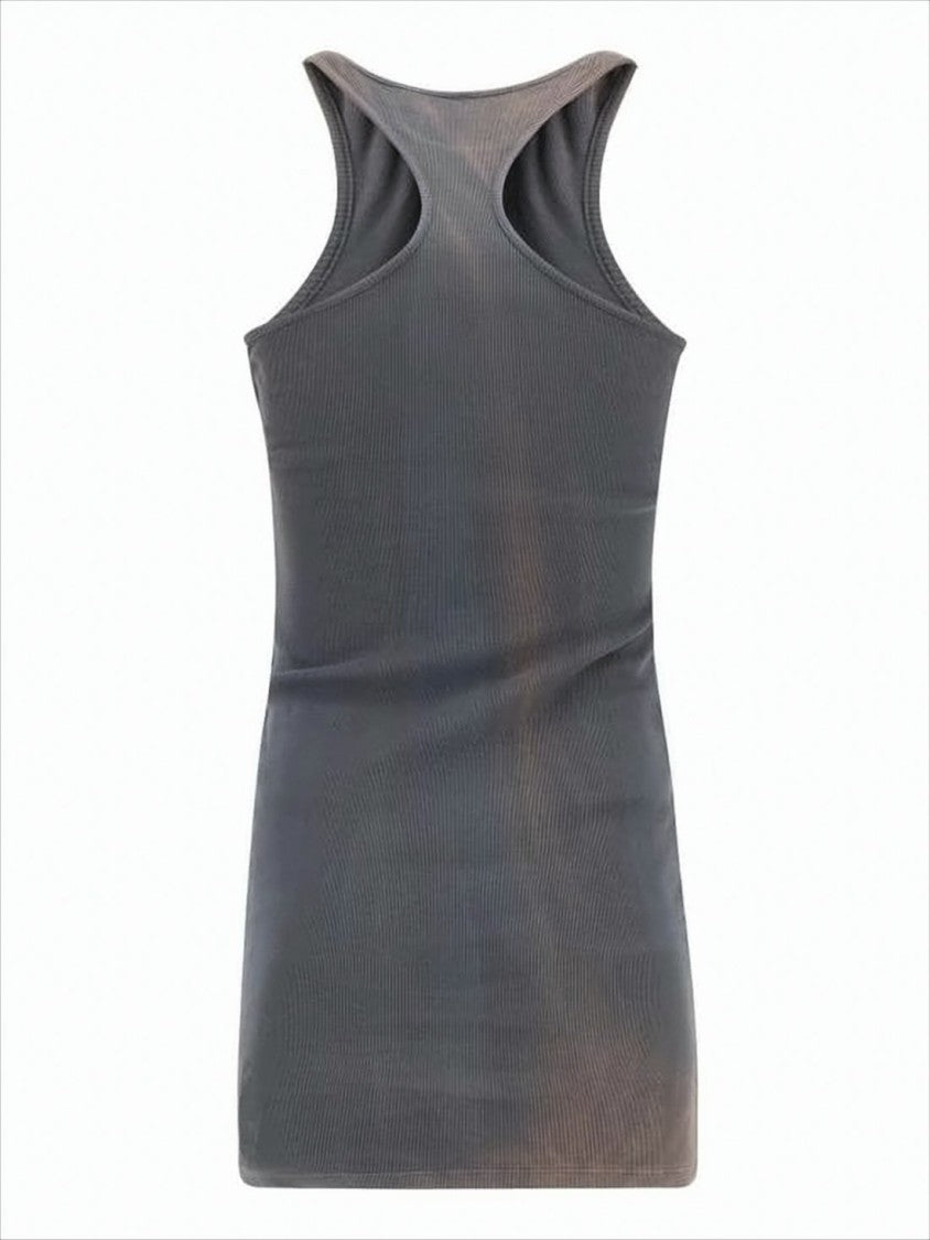 Off-White Ribbed Racerback Tank Top With Embossed Logo