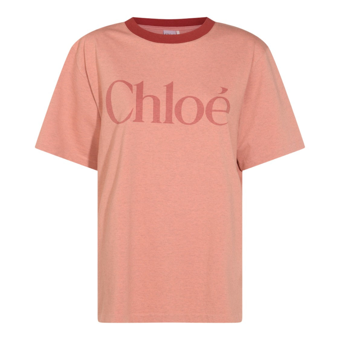 Chloé Relaxed-Fit Peach T-Shirt With Contrasting Ribbed Neckline