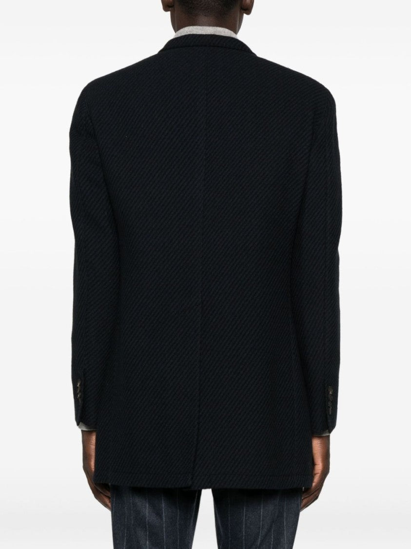 Tagliatore Structured Blue Coat With High Collar