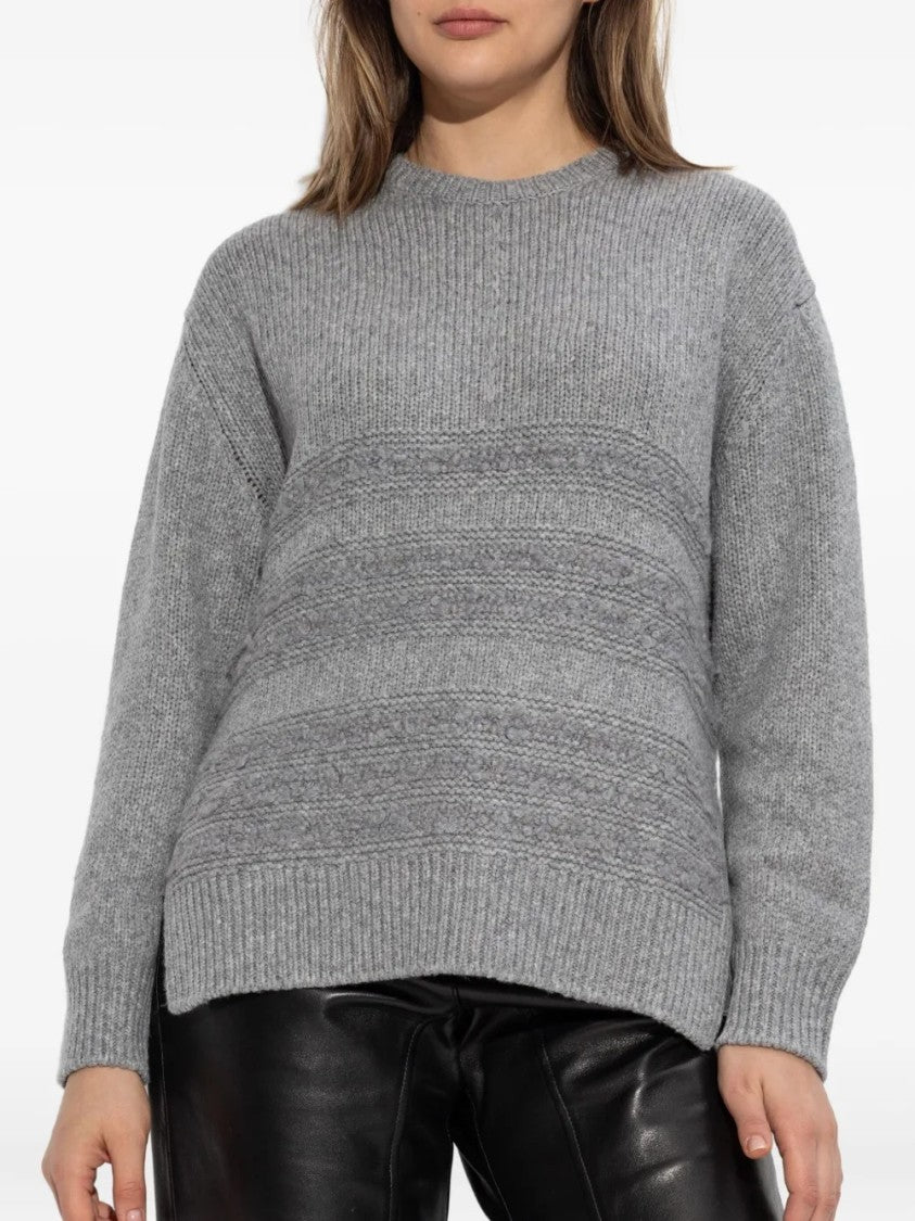 Fabiana Filippi Textured Grey Knit Sweater With Ribbing And Cable Knit Details