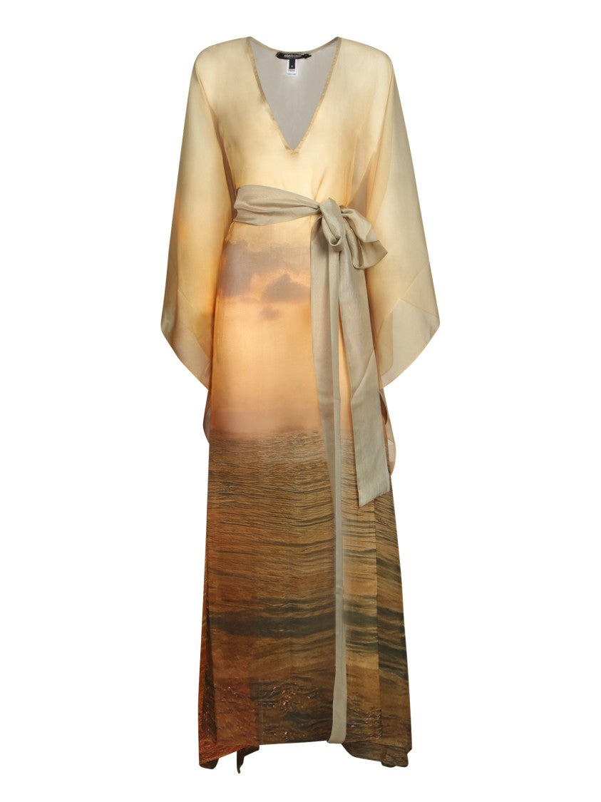 Roberto Cavalli Silk Dress With Sunset-Inspired Print