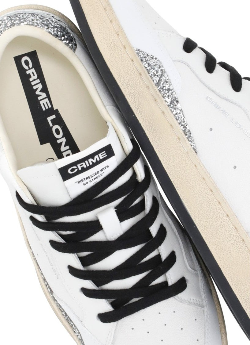 Crime London White Chelsea Used Effect Glitter Sneakers