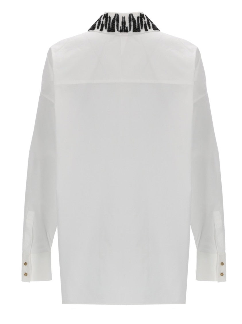 Max Mara White Strass Detail Cotton-Blend Shirt