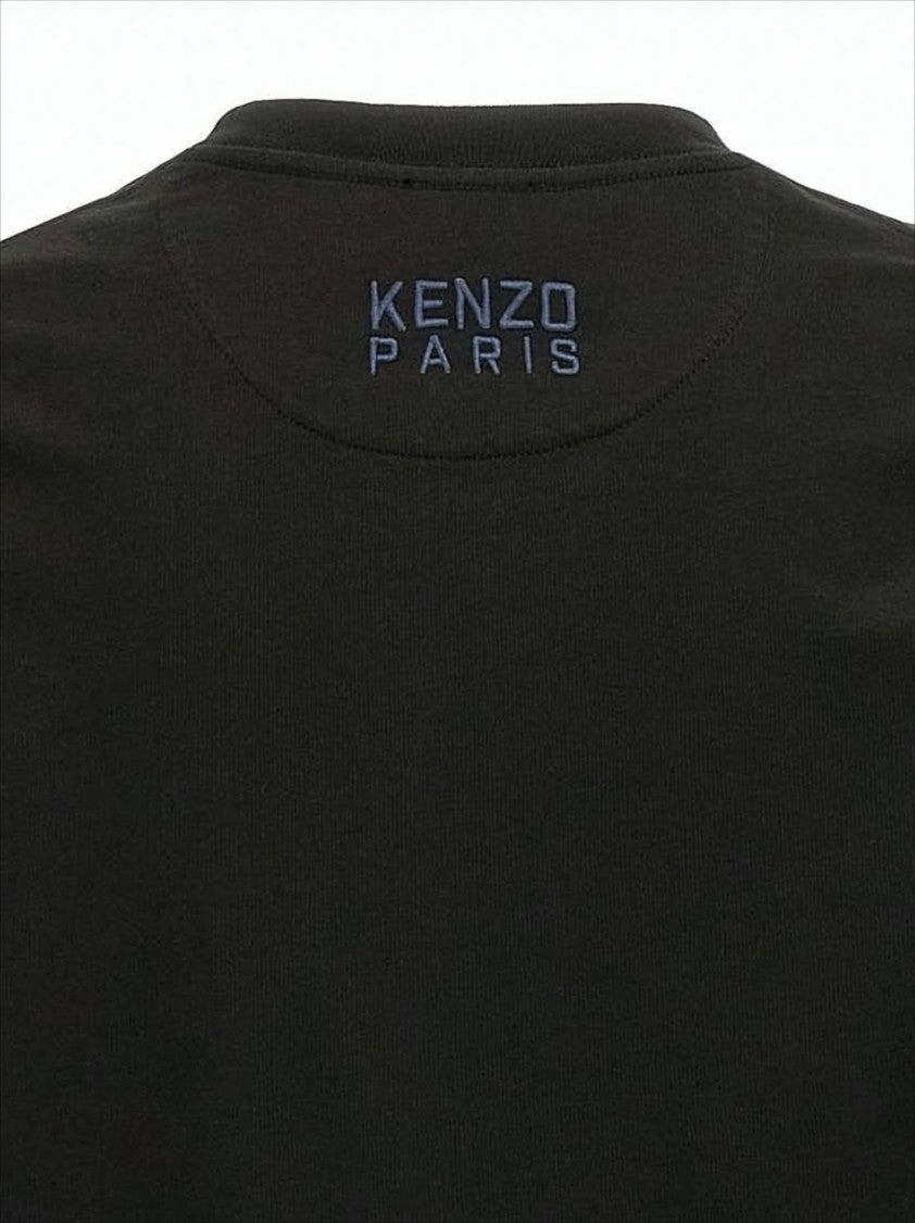 Kenzo Short-Sleeved Black Cotton T-Shirt With Embroidered Tiger Emblem