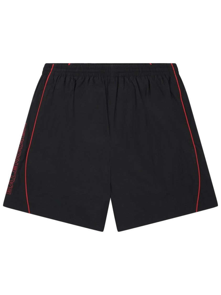 Balenciaga Sleek Black Sports Shorts With Red Piping