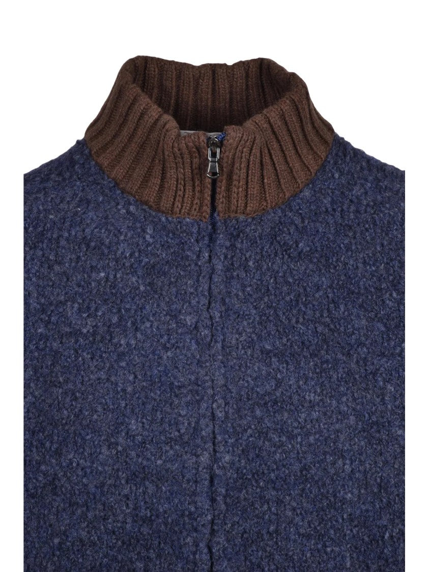 Cashmere Company P. Textured Knit Zip Cardigan With Contrasting Ribbed Trims