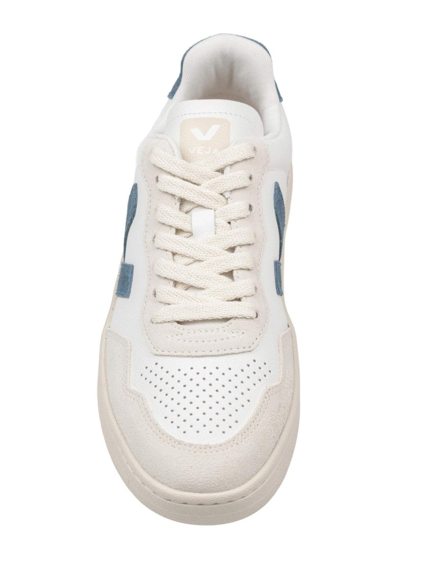 Veja V-90 Leather Sneakers, White And Light Blue
