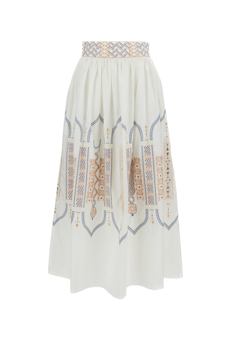Emporio Sirenuse Embroidered Cotton Poplin Long Skirt