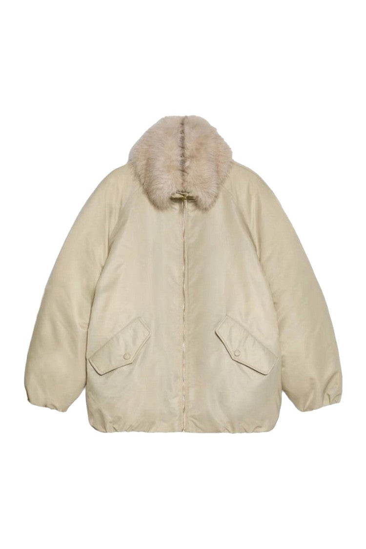 I Blues Cream Plush Collar Zip-Front Jacket