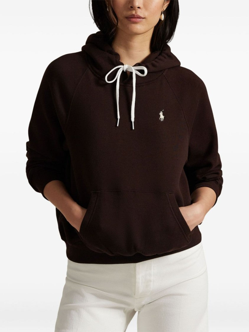 Polo Ralph Lauren Cropped Brown Hoodie With Contrasting Drawstrings
