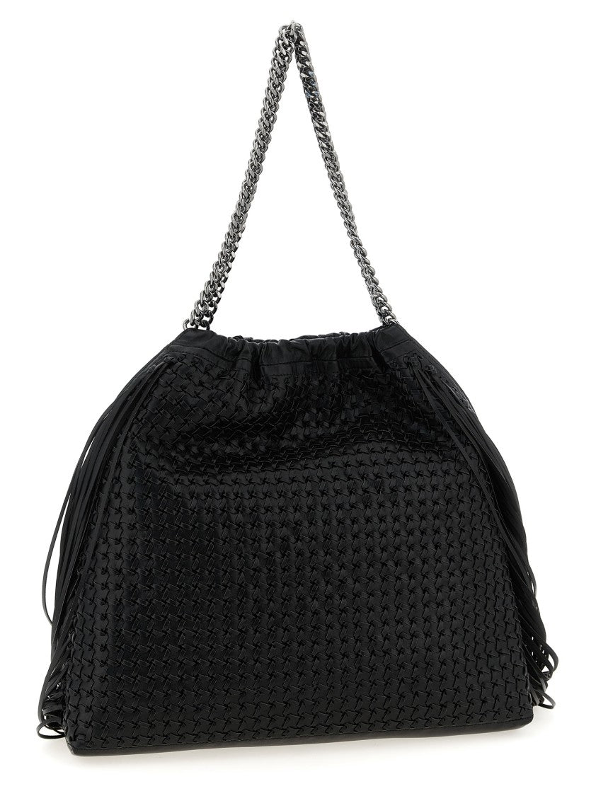 Stella Mccartney Medium Shoulder Bag In Woven Vegan Leather With Fringes And Chain Handle