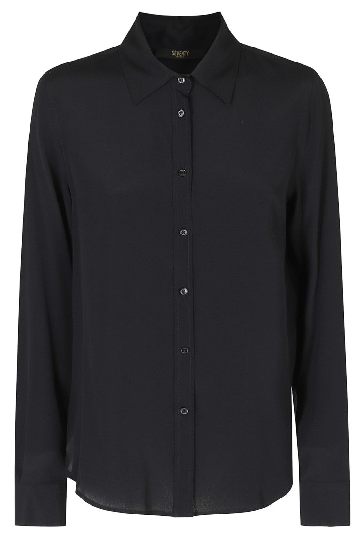 Seventy Black Classic Collar Extended Back Hem Silk Shirt