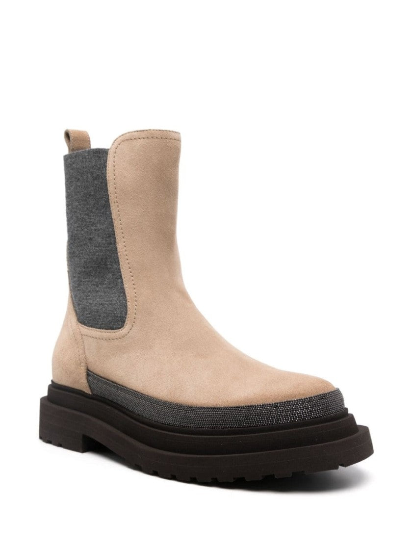 Brunello Cucinelli Ankle Boots With Suede And Textured Fabric Design