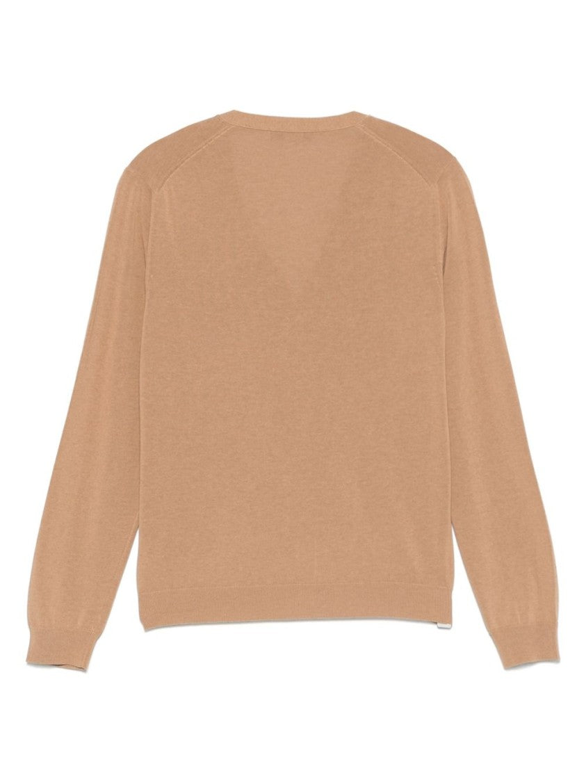 Zanone Classic V-Neck Beige Sweater With Button-Down Front