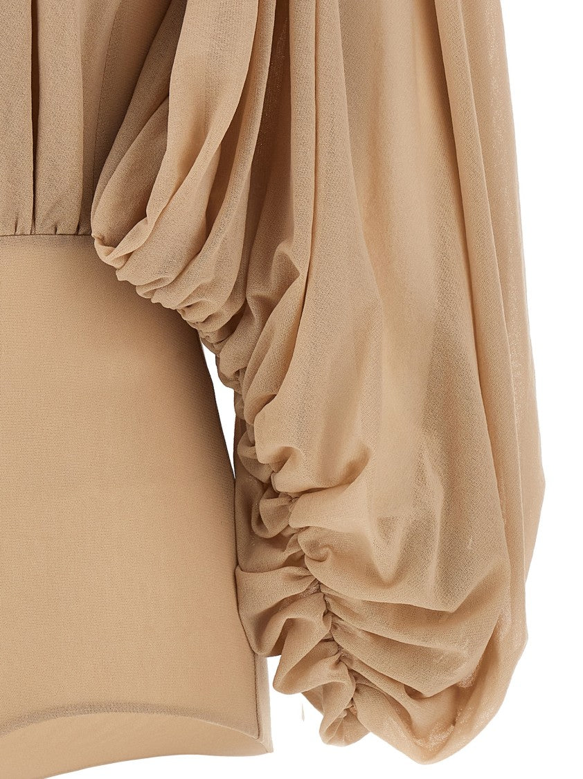 Philosophy Di Lorenzo Serafini Stretch Tulle Bodysuit With Gathered Detailing