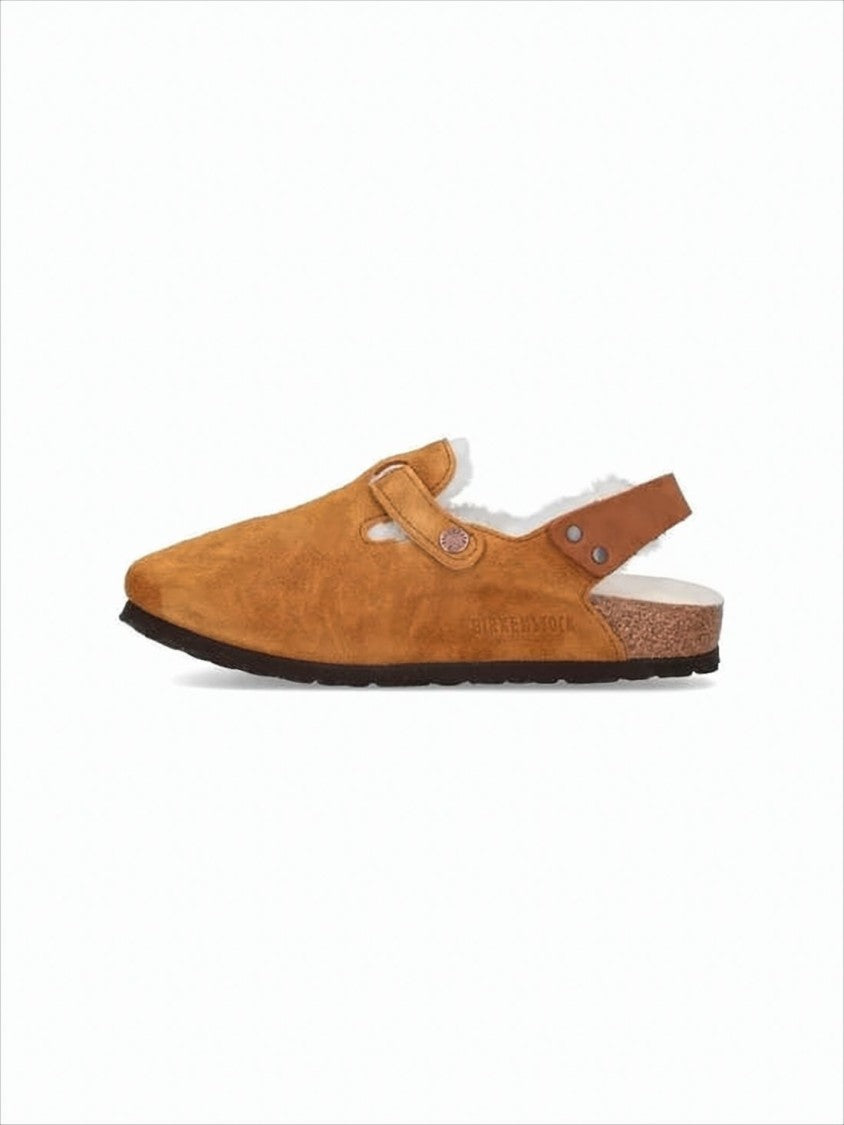 Birkenstock Suede Mule With Adjustable Strap And Shearling Lining