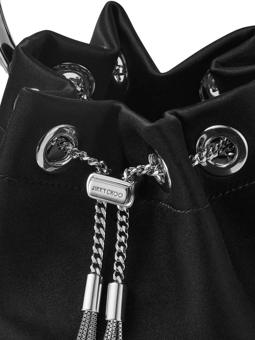 Jimmy Choo Small Satin Bucket Bag With Silver Chain Tassels