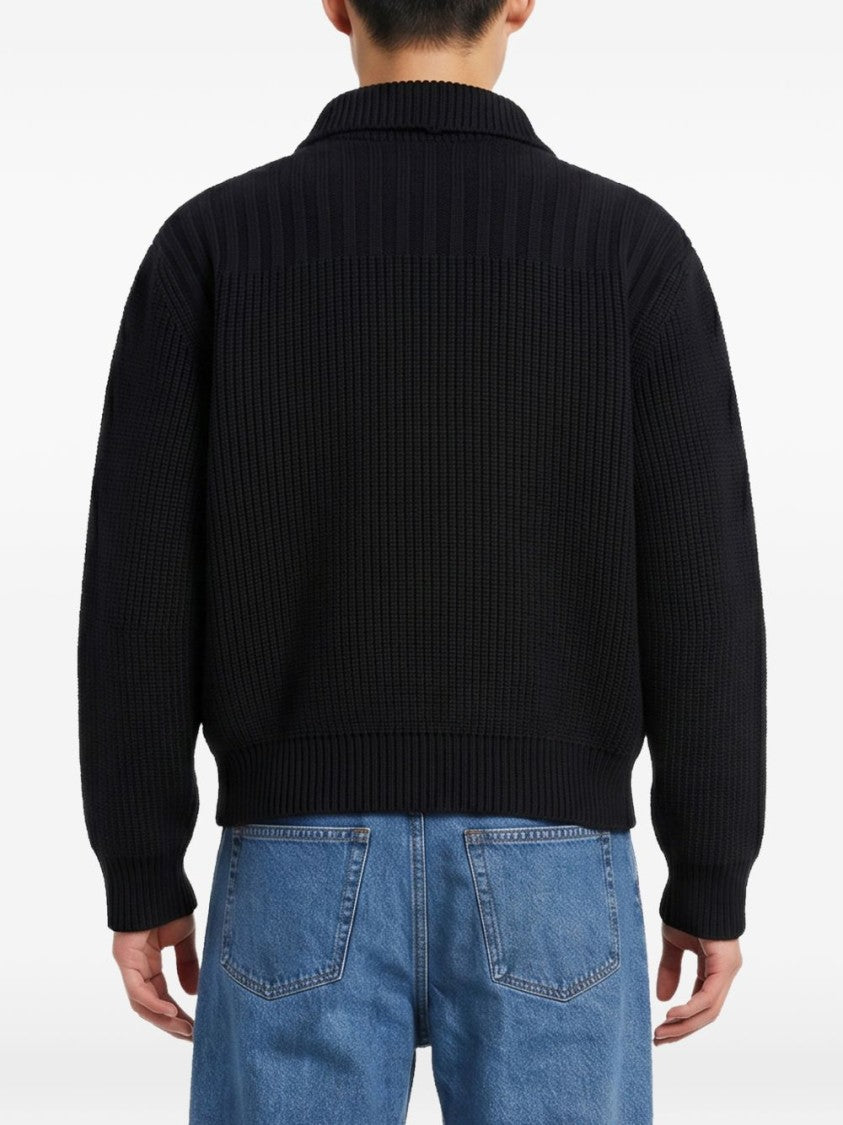Dries Van Noten Ribbed Knit Sweater With Boxy Silhouette And Button Closure