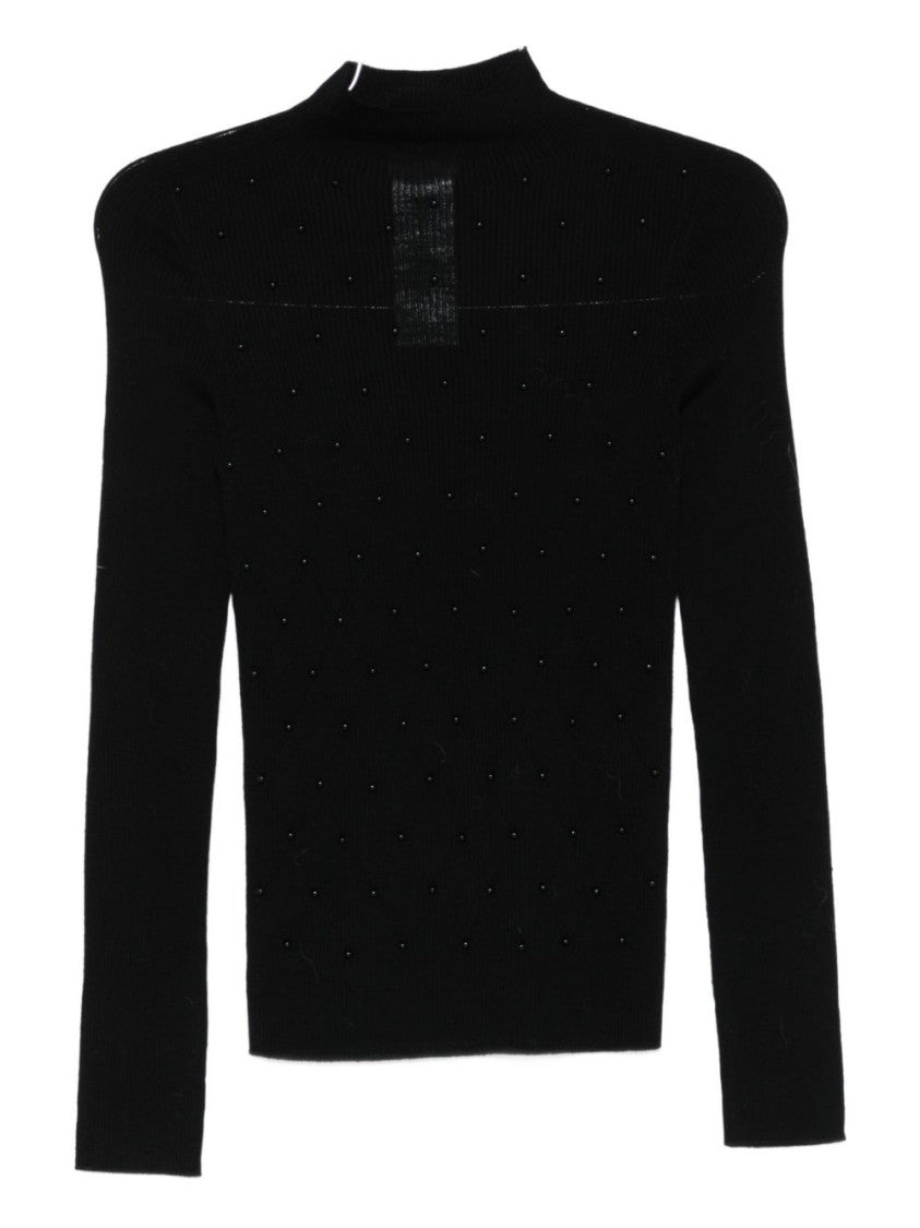 Liu Jo Fitted Black Sweater With Textured Dot Details