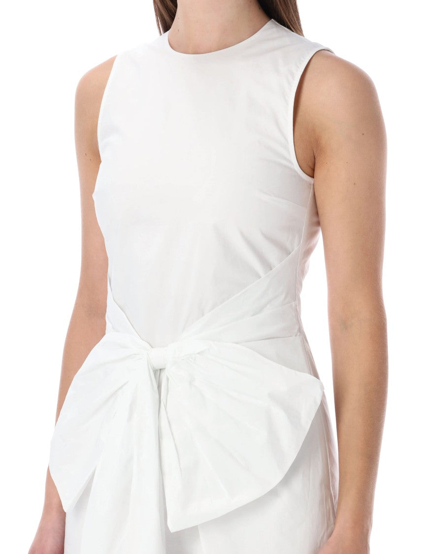 Rotate Sleeveless Organic-Cotton Mini Dress With Bold Waist Bow