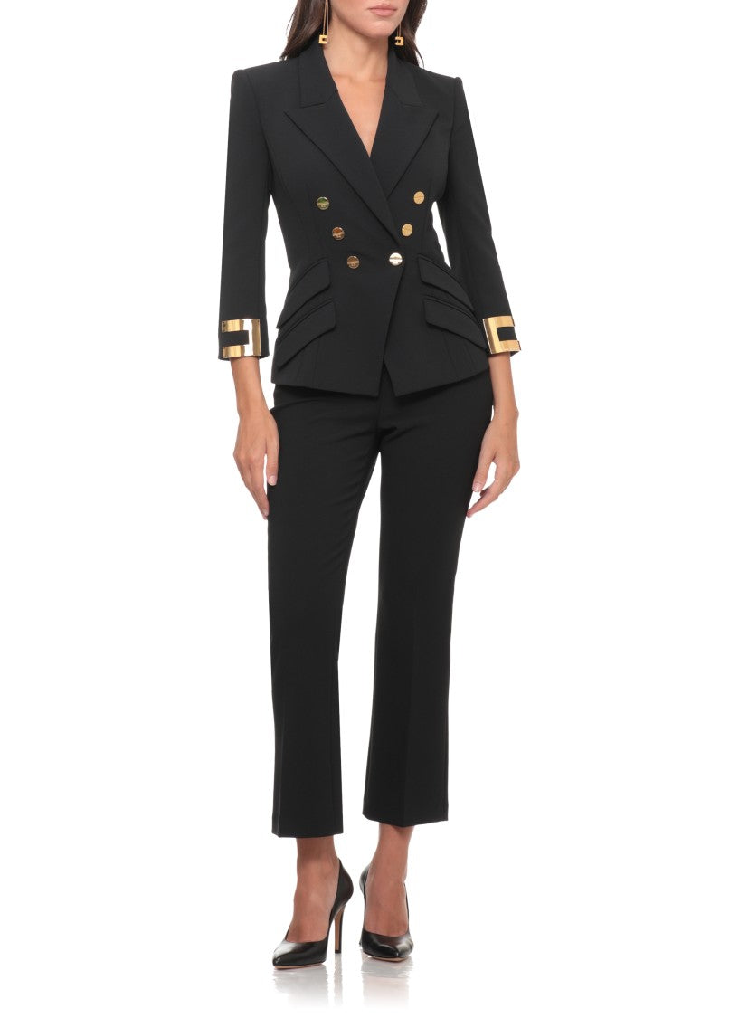 Elisabetta Franchi Double-Breasted Black Jacket With Peak Lapel And Gold Accents