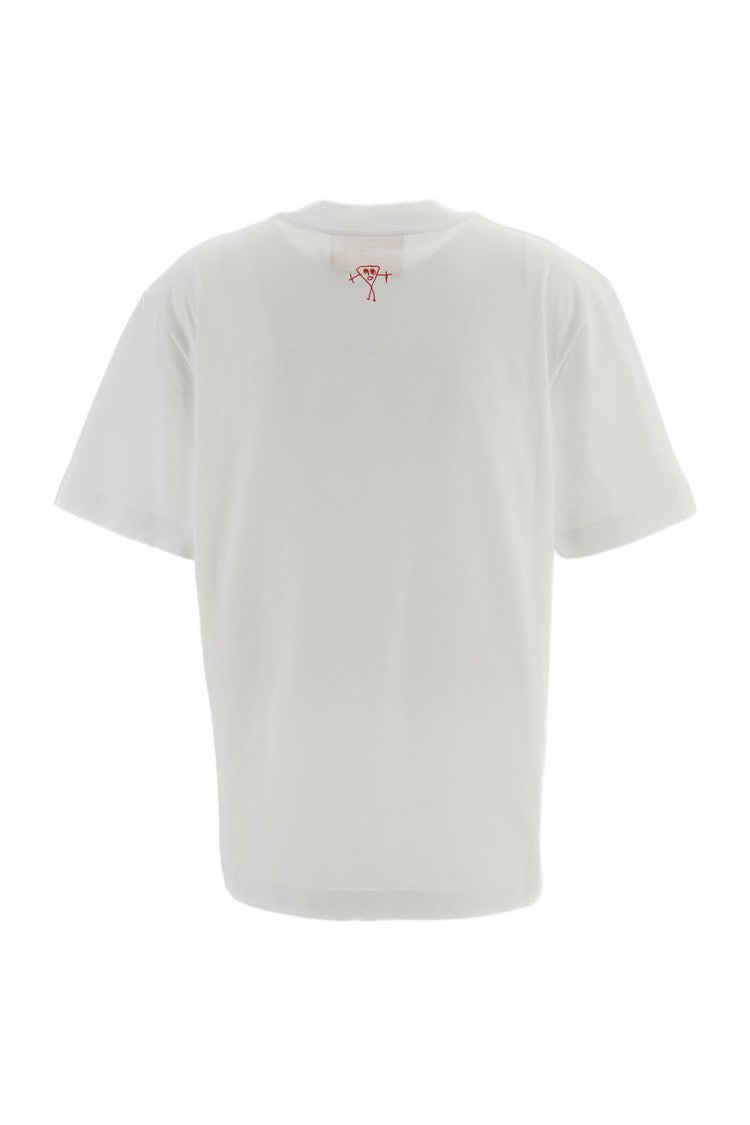 Plan C White Graphic Printed Cotton T-Shirt