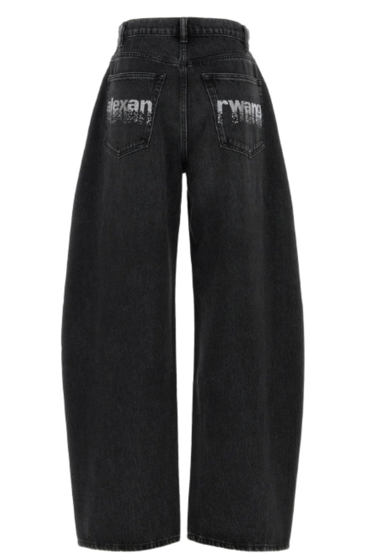Alexander Wang Charcoal Crystal Hotfix Rhinestone Logo Cotton Jeans