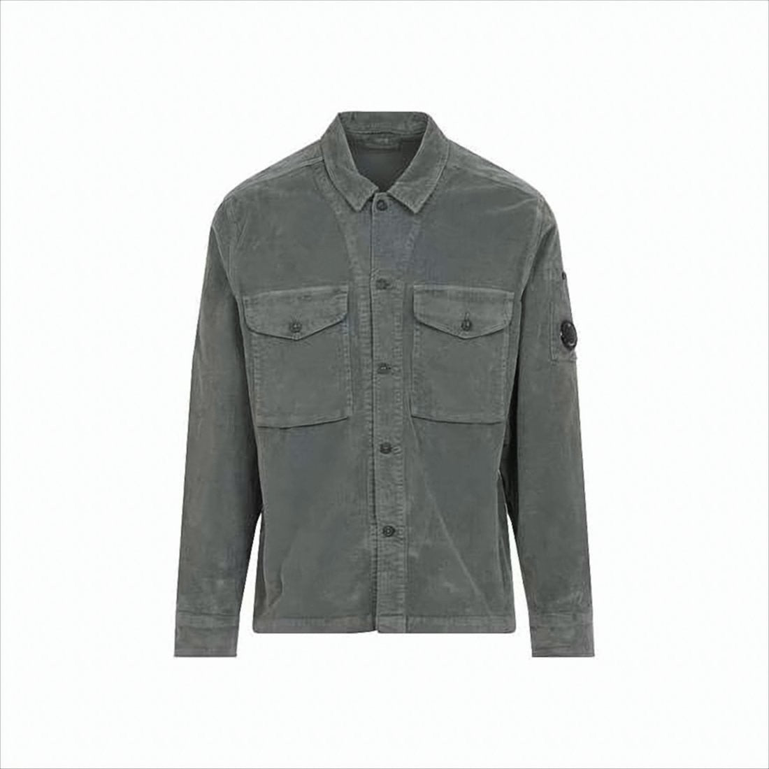 C.P. Company Structured Grey Jacket With Button-Up Front And Signature Lens Detail