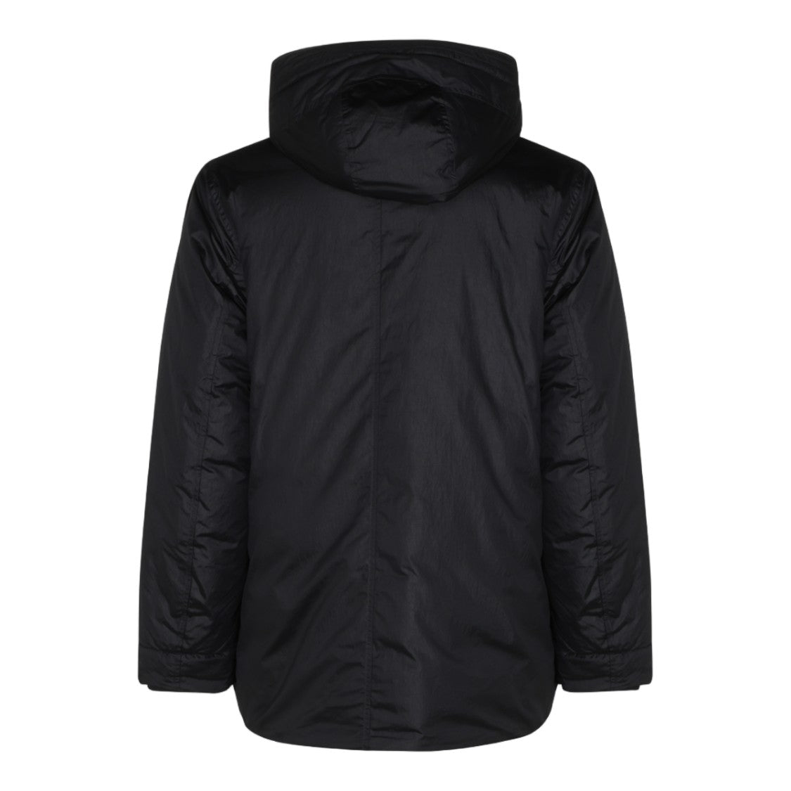 Stone Island Matte Black Poly Nylon Coat With Hood