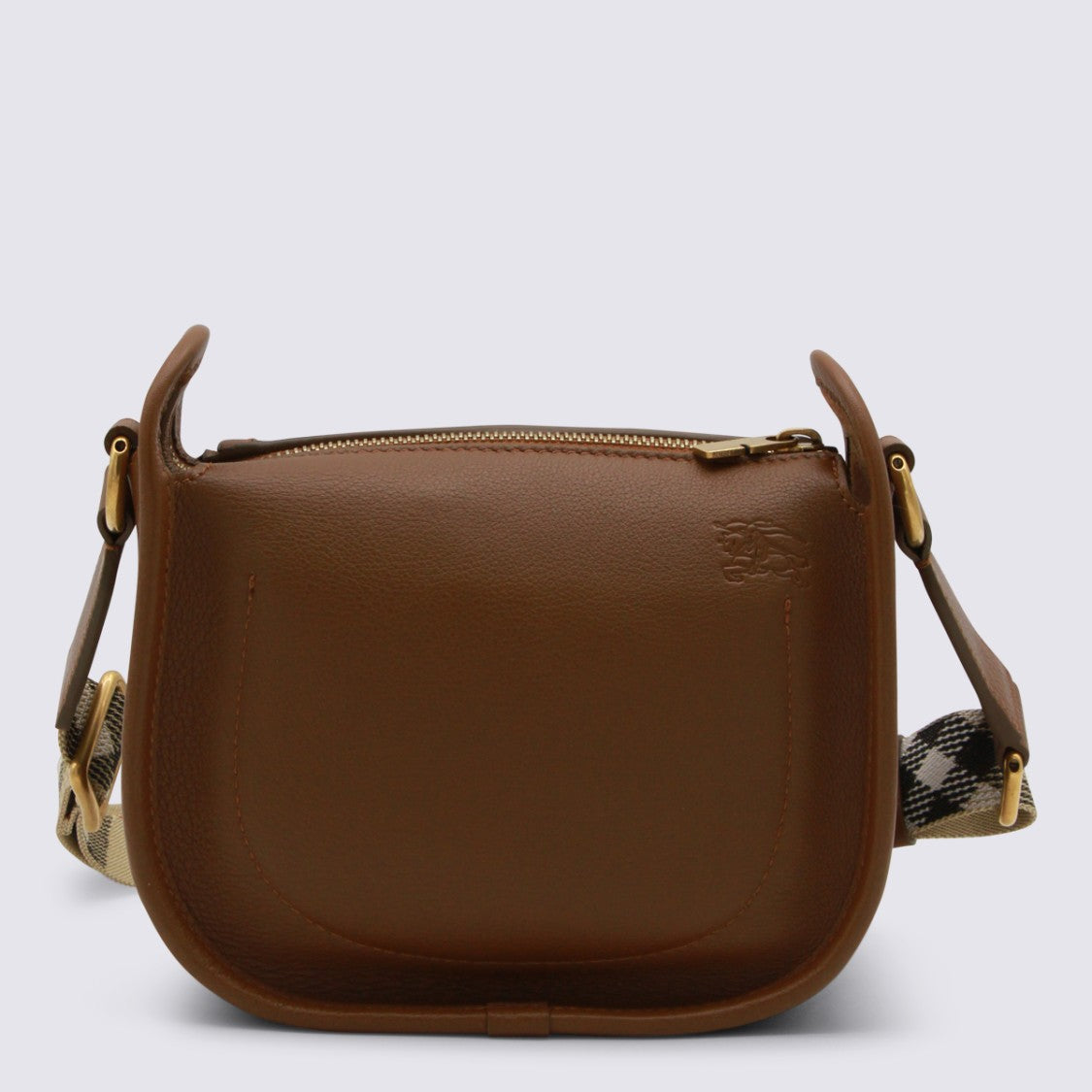 Burberry Structured Saddle Bag With Gold-Tone Clasp And Check Pattern Strap