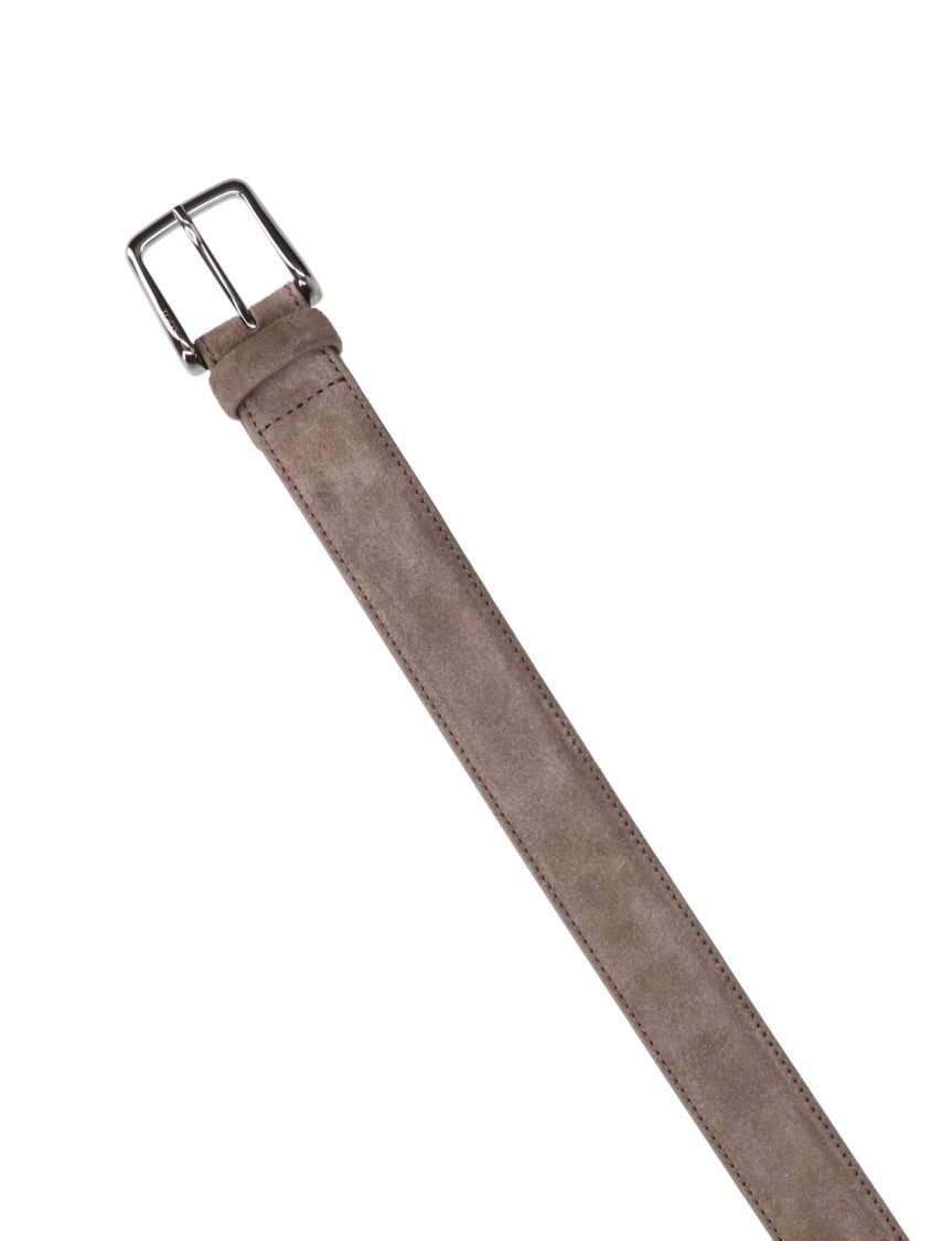 Tod's Calf Suede Grey Belt With Polished Silver Buckle