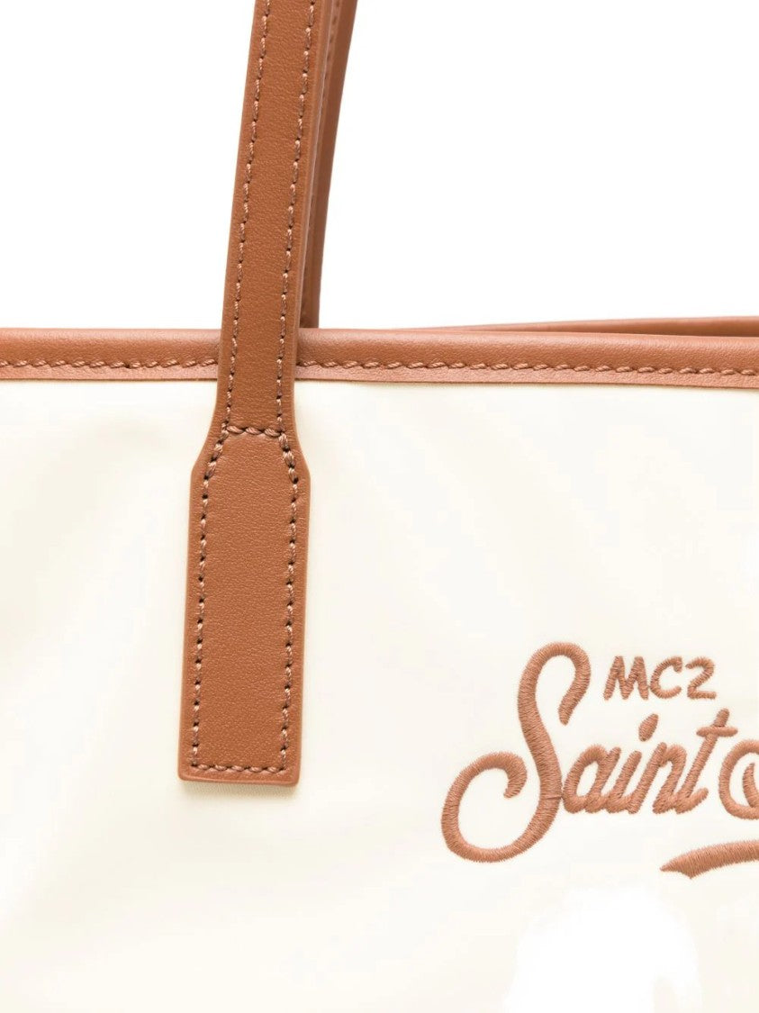 Mc2 Saint Barth Medium Ivory Nylon City Shoulder Bag With Leather Accents