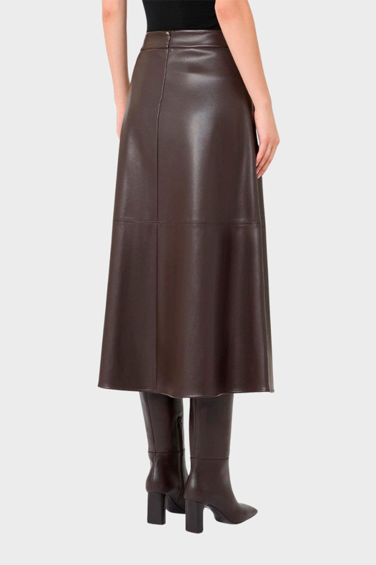 Max Mara Dark Brown Smmnordica Leather-Look Midi Skirt